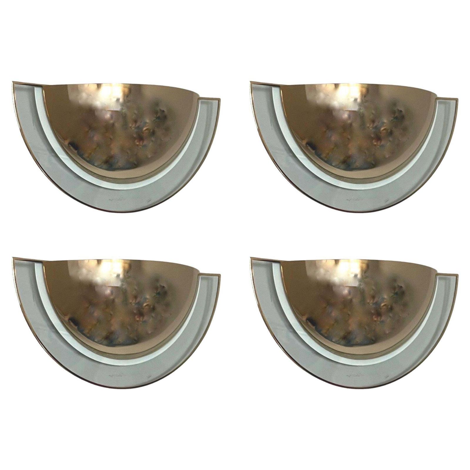 Postmodern Set Of Four Large Gold Wall Sconces By Estiluz, Barcelona, 1980s