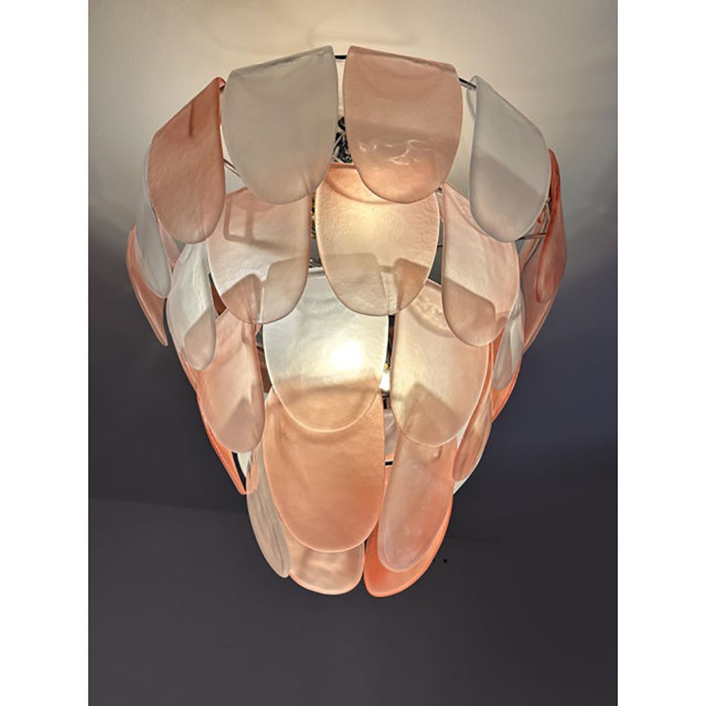 Contemporary Modern Sanded Pink "Petals" Murano Style Glass Chandelier photo 11500.0