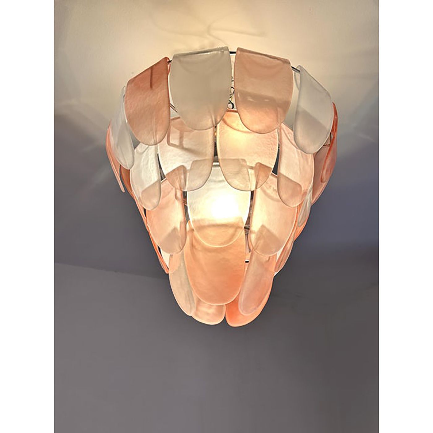 Contemporary Modern Sanded Pink "Petals" Murano Style Glass Chandelier photo vintage