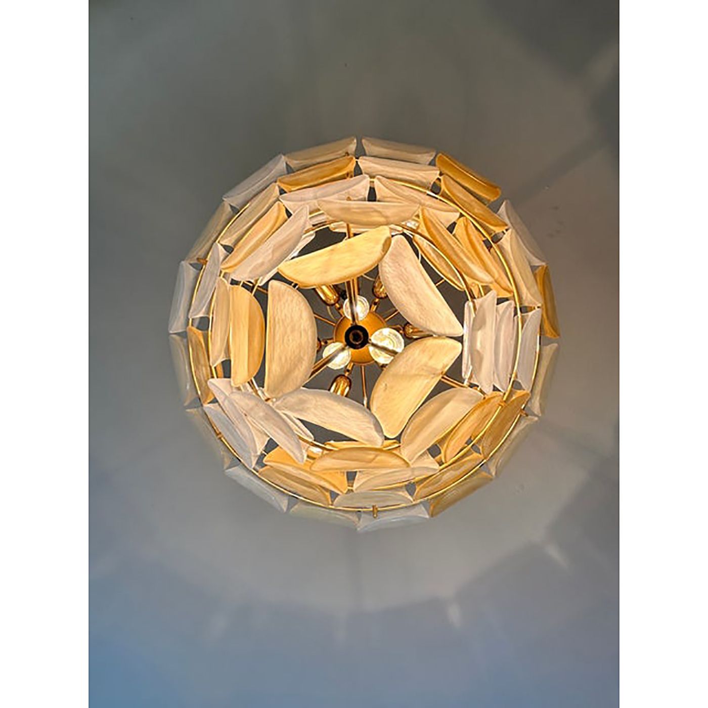 Contemporary Modern Sanded Amber "Petals" Murano Style Glass Chandelier photo for sale