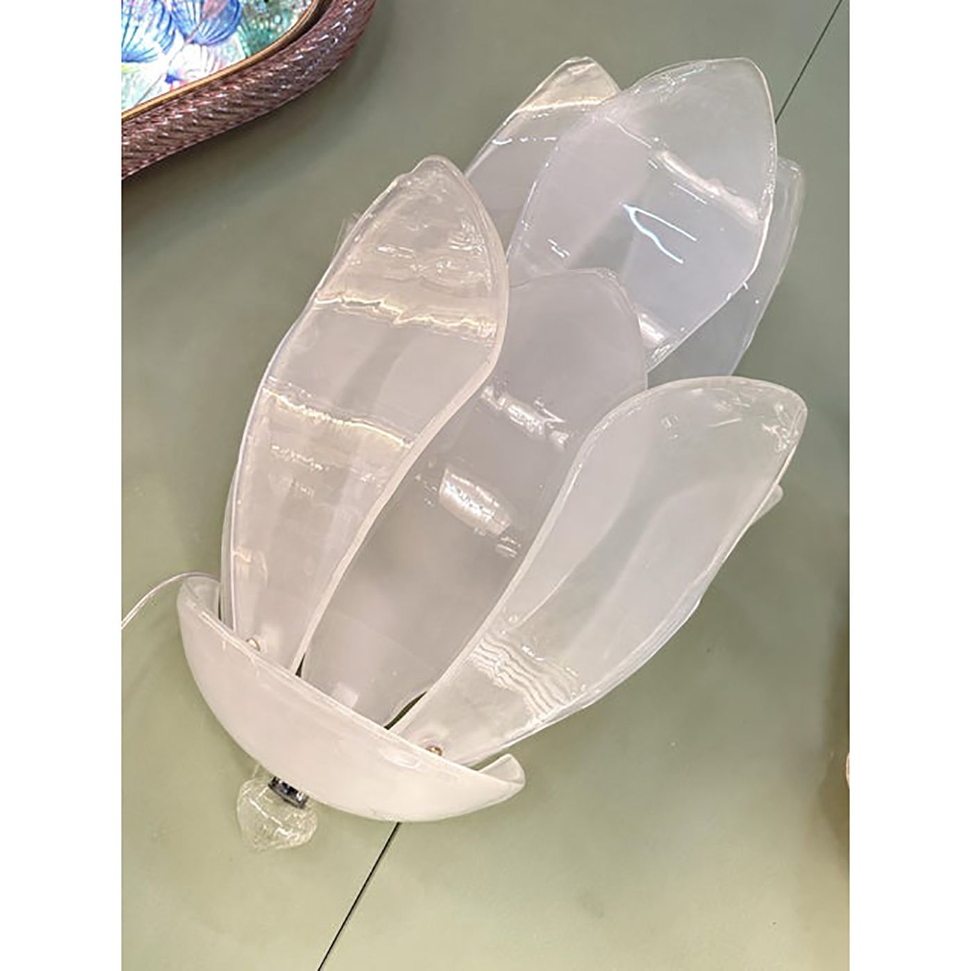 Set Of Two Contemporary Venetian Sanded Murano Style Glass Floreal Wall Sconces By Simoeng photo for sale
