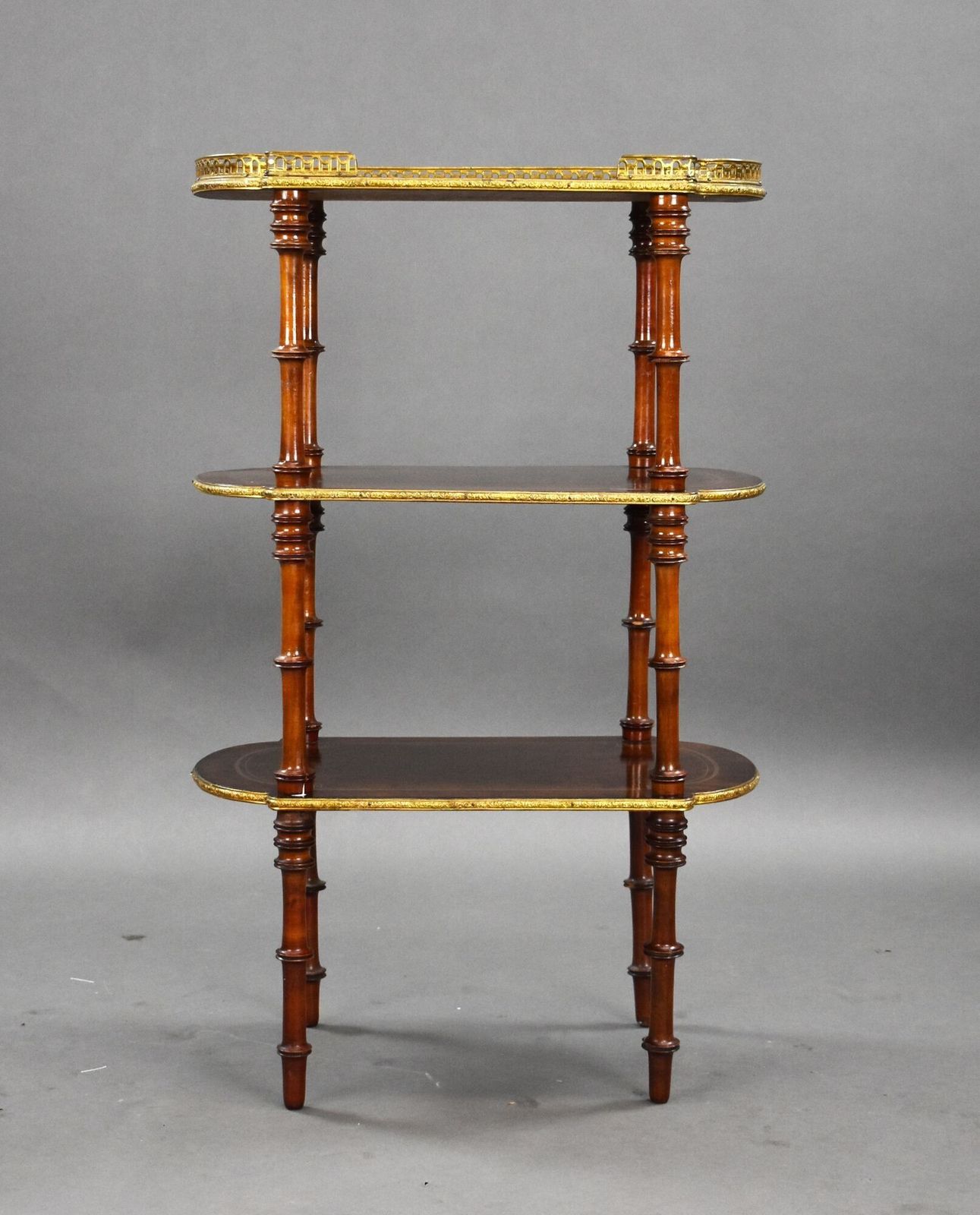 19th Century French Walnut Brass Inlaid Etagere photo for sale