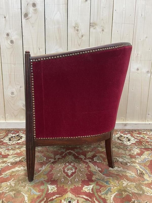 Fauteuil   Bergère époque Art Déco En Velours Rouge photo for sale