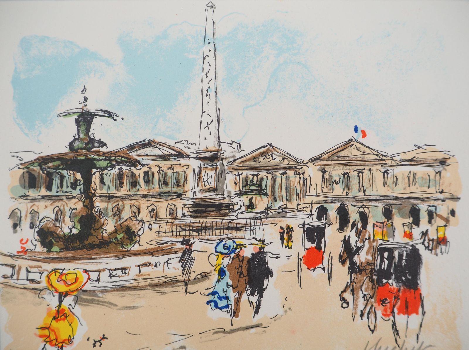 Urbain Huchetparis : Obelisk At Champs Elysees   Original Lithograph Handsigned And Numbered1980 photo furniture