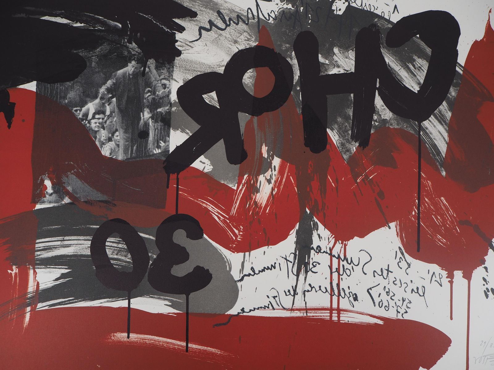 Wolf Vostellthe Scream,  The Crowd   Original Handsigned Lithograph   Ltd 85 Cop (Fluxus)1990 photo furniture