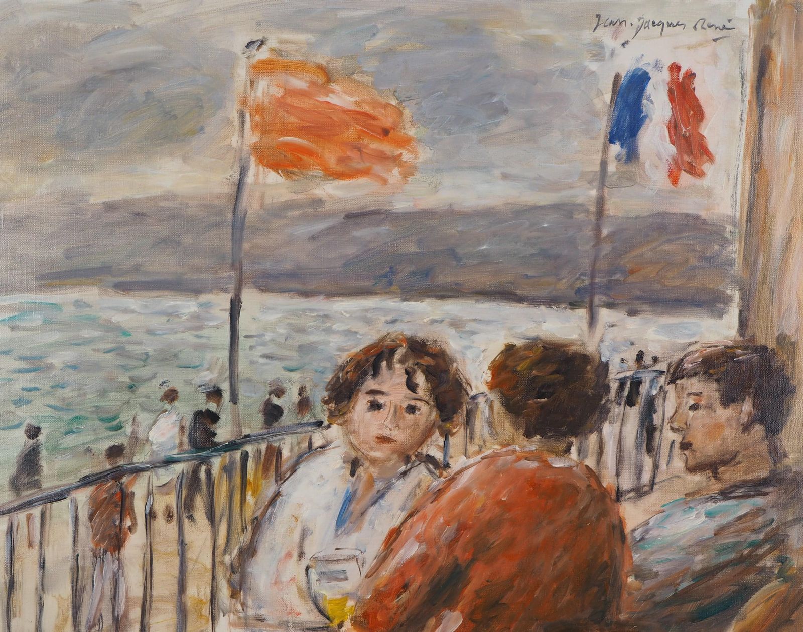 Jean Jacques Renein Front Of Seine River   Oil On Canvas, Hansigned