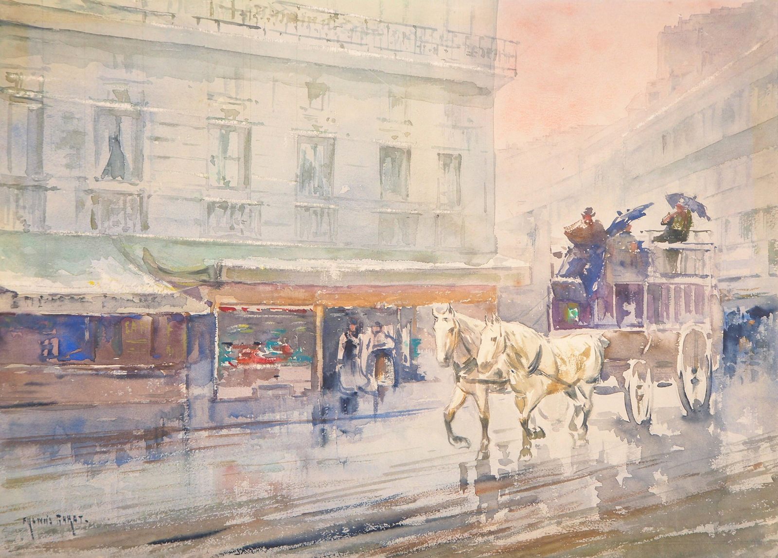 Francis Garatomnibus In Paris   Handsigned Original Watercolor Painting
