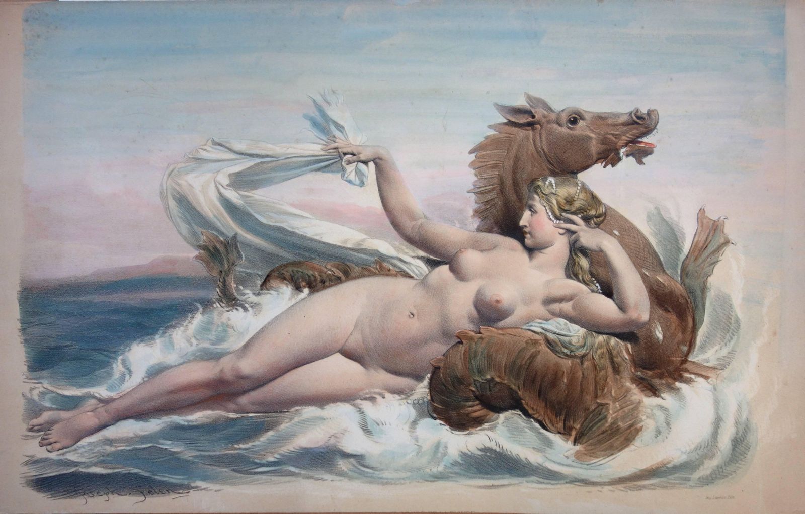 Joseph Felonthe Bath Of Venus   Original Lithograph And Watercolor