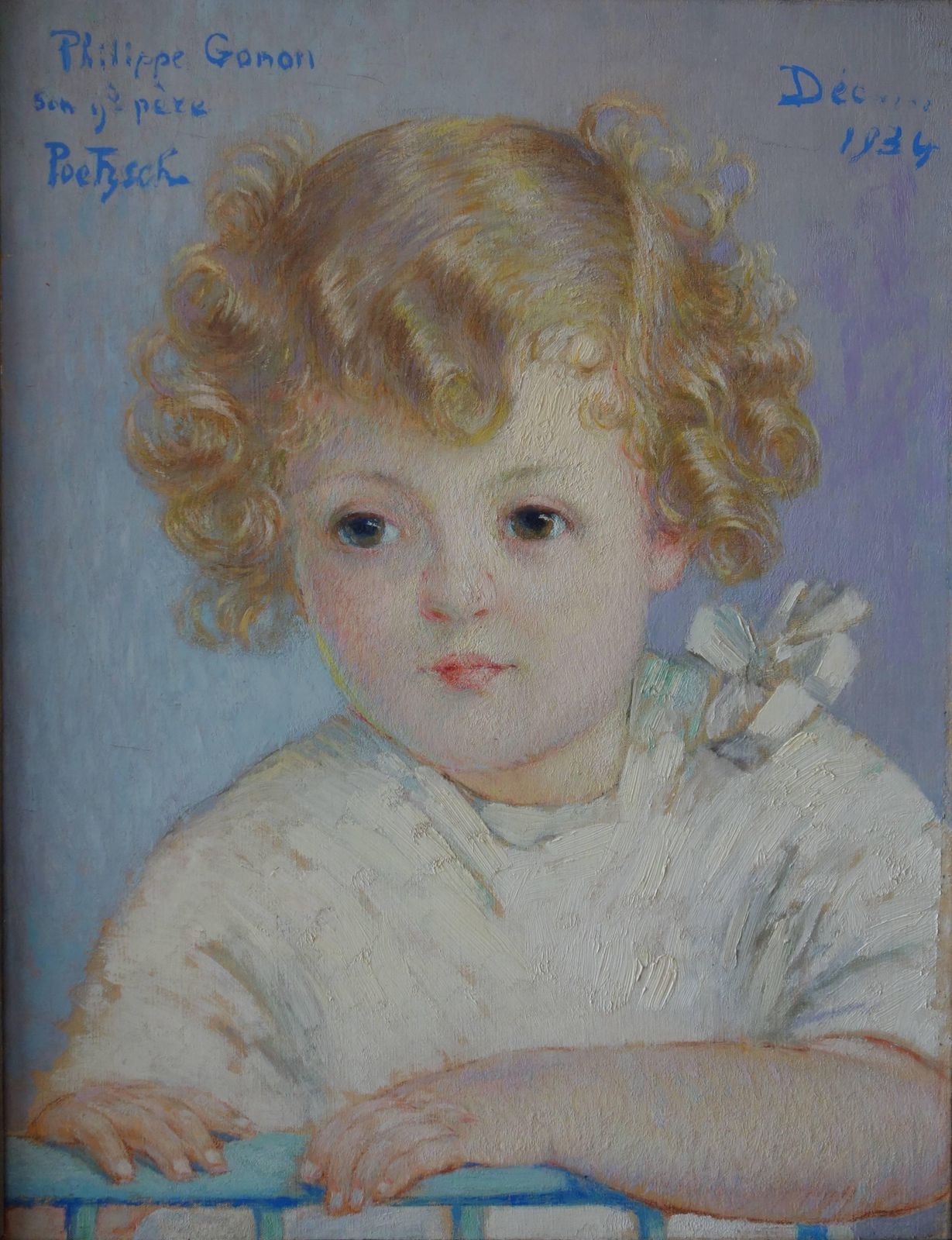 Gustave Poetzschblond Hair Boy   Original Signed Oil On Canvas   19341934 photo furniture
