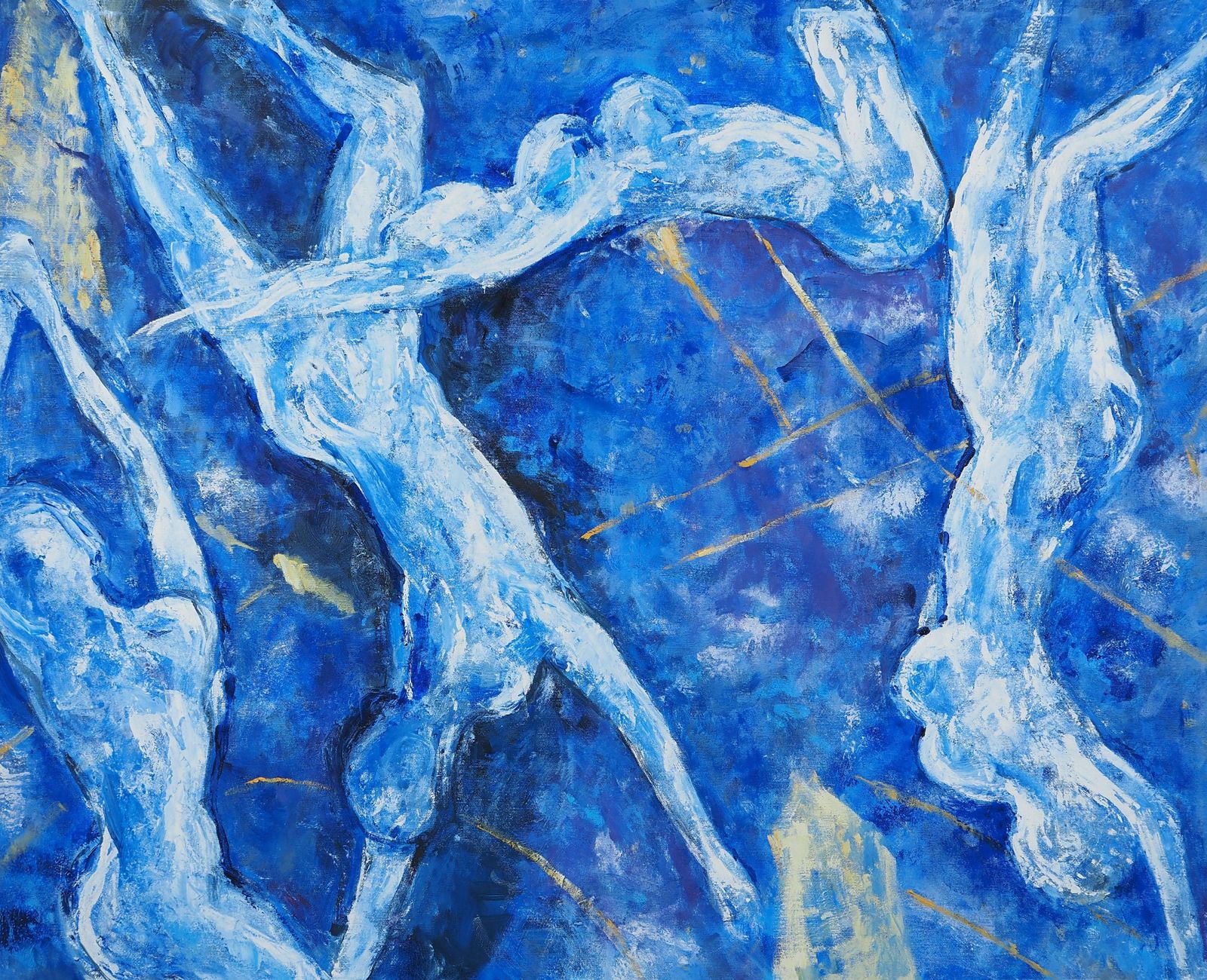 Zdeňka Marschalováthe Blue Swimmers   Original Oil On Canvas, Signed2022 photo furniture