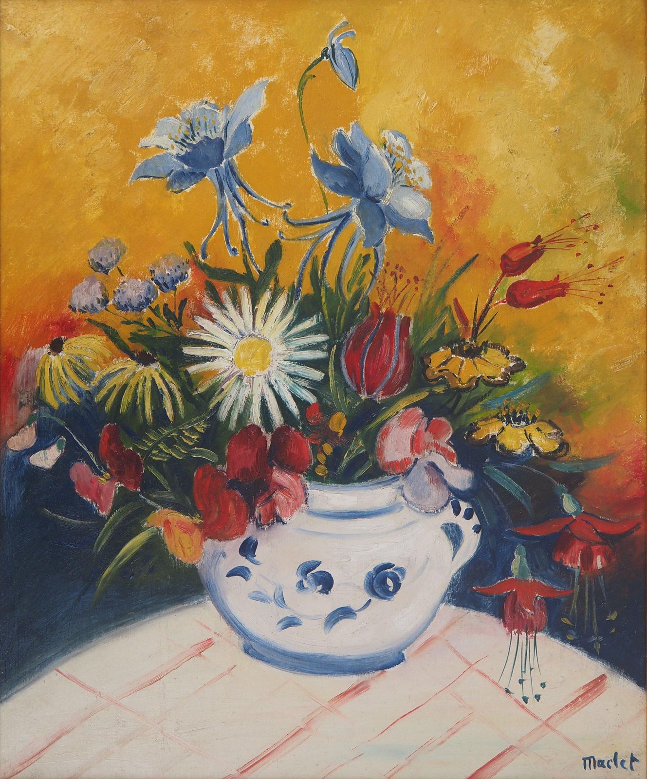 élisée Maclettribute To Van Gogh : Flowers On Yellow Background   Oil On Canvas   Signed photo for sale