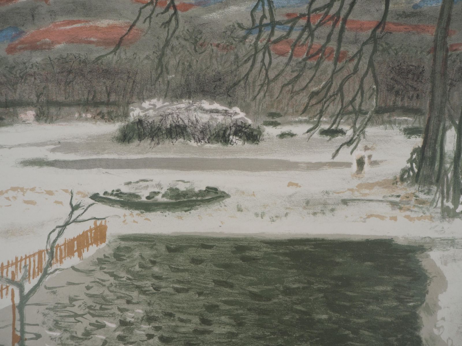 Maurice Brianchonthe Pond In Winter With Ravens   Original Lithograph, Handsigned1956 photo Art
