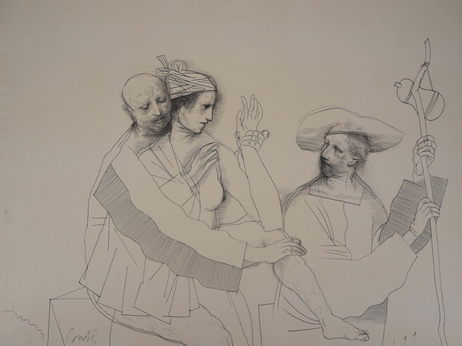 Miguel Condelovers And Pilgrim   Original Ink Drawing, Handsigned1993 photo for sale