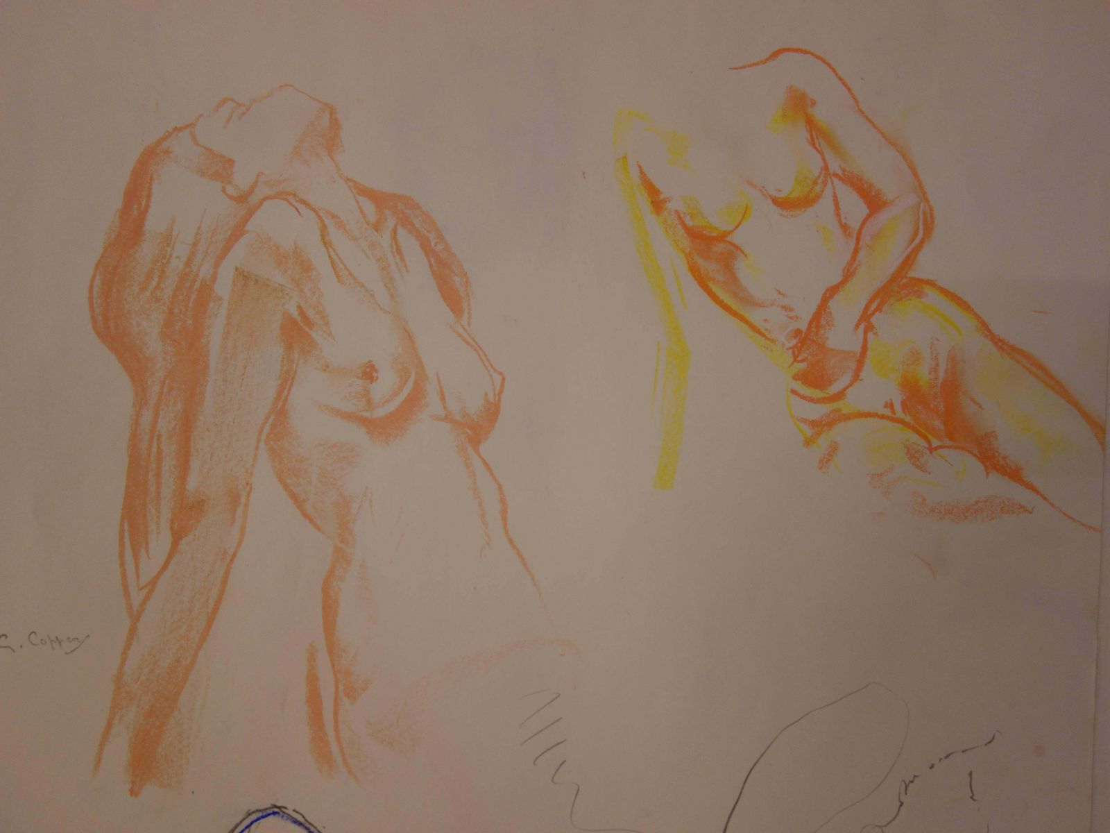 Gaston Coppensthree Studies Of A Resting Woman   Original Signed Charcoals Drawing photo for sale