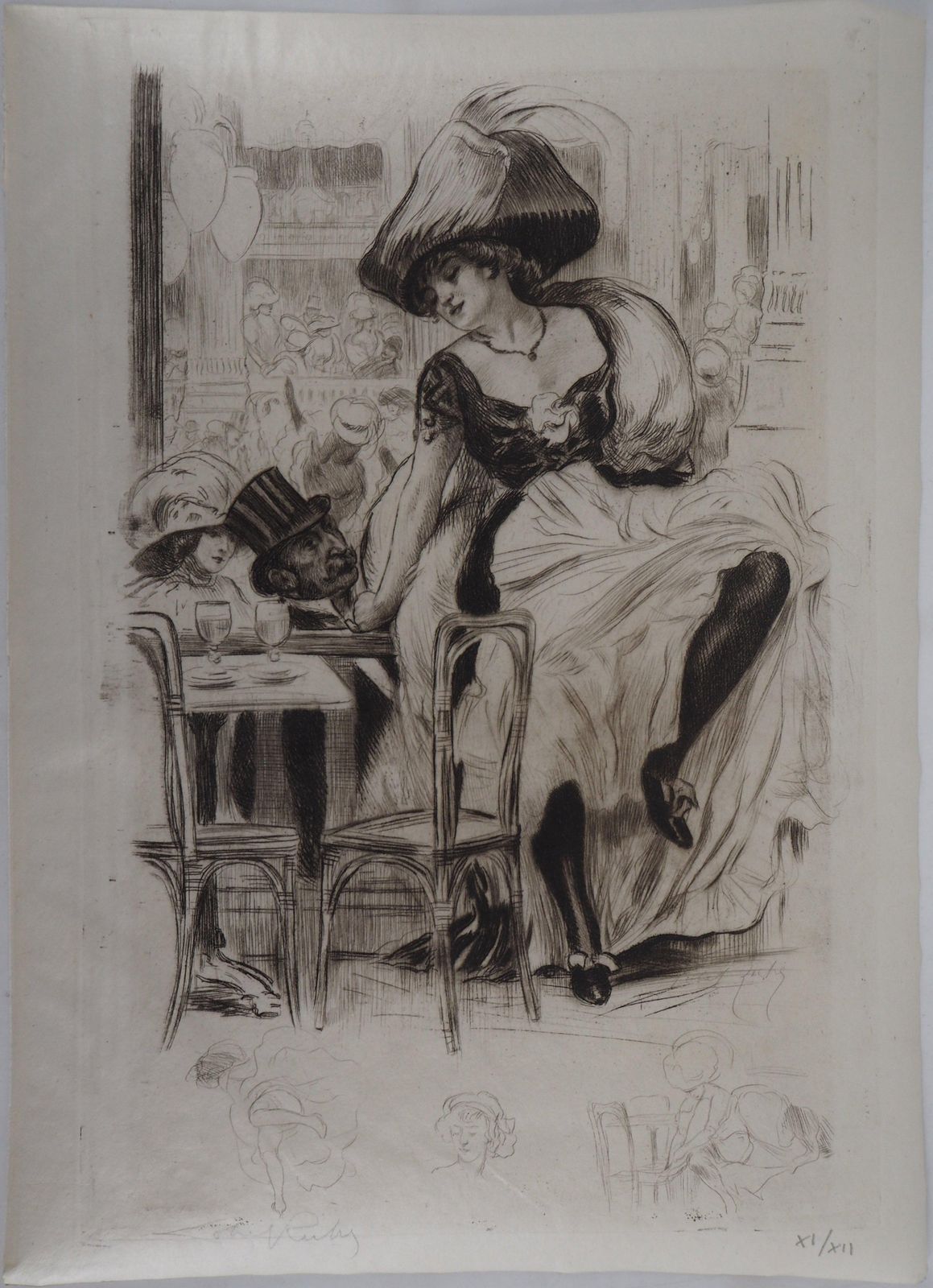 Almery Lobel Richecabaret Of Paris : Cancan Dancer   Original Etching On Parchment, Handsigned 1912 photo furniture