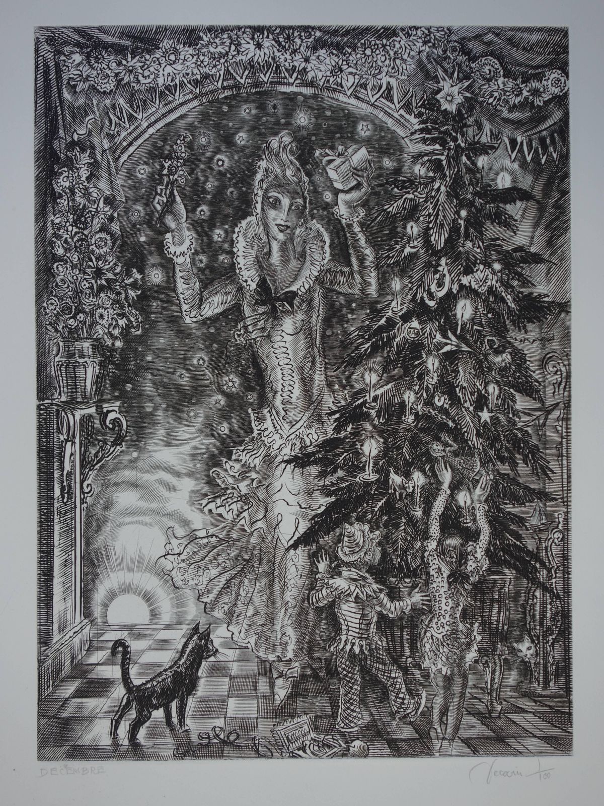 Albert Decarisdecember : Christmas Tree   Original Handsigned Etching   Exceptional N° 1/100