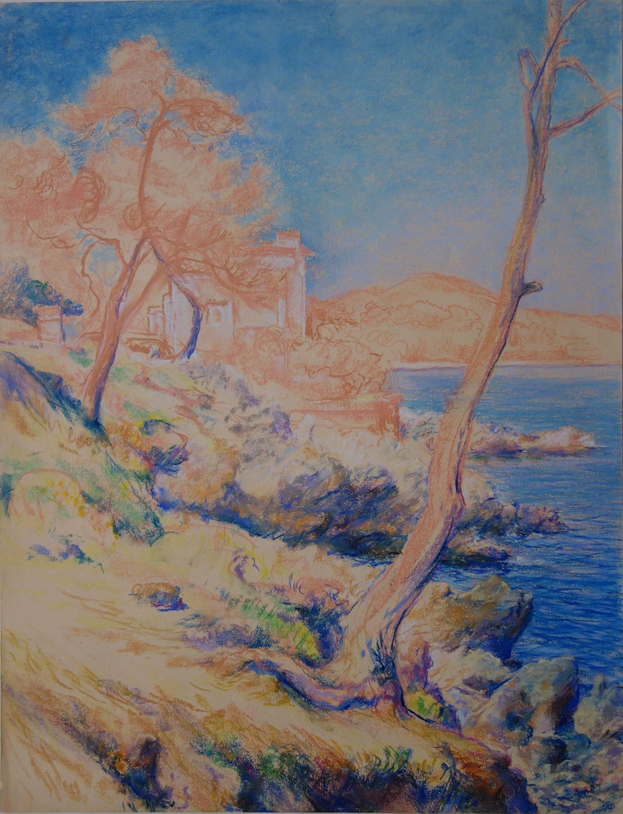 Gaston Coppenssavage Sea Coast Near Saint Tropez   Original Charcoals Drawing