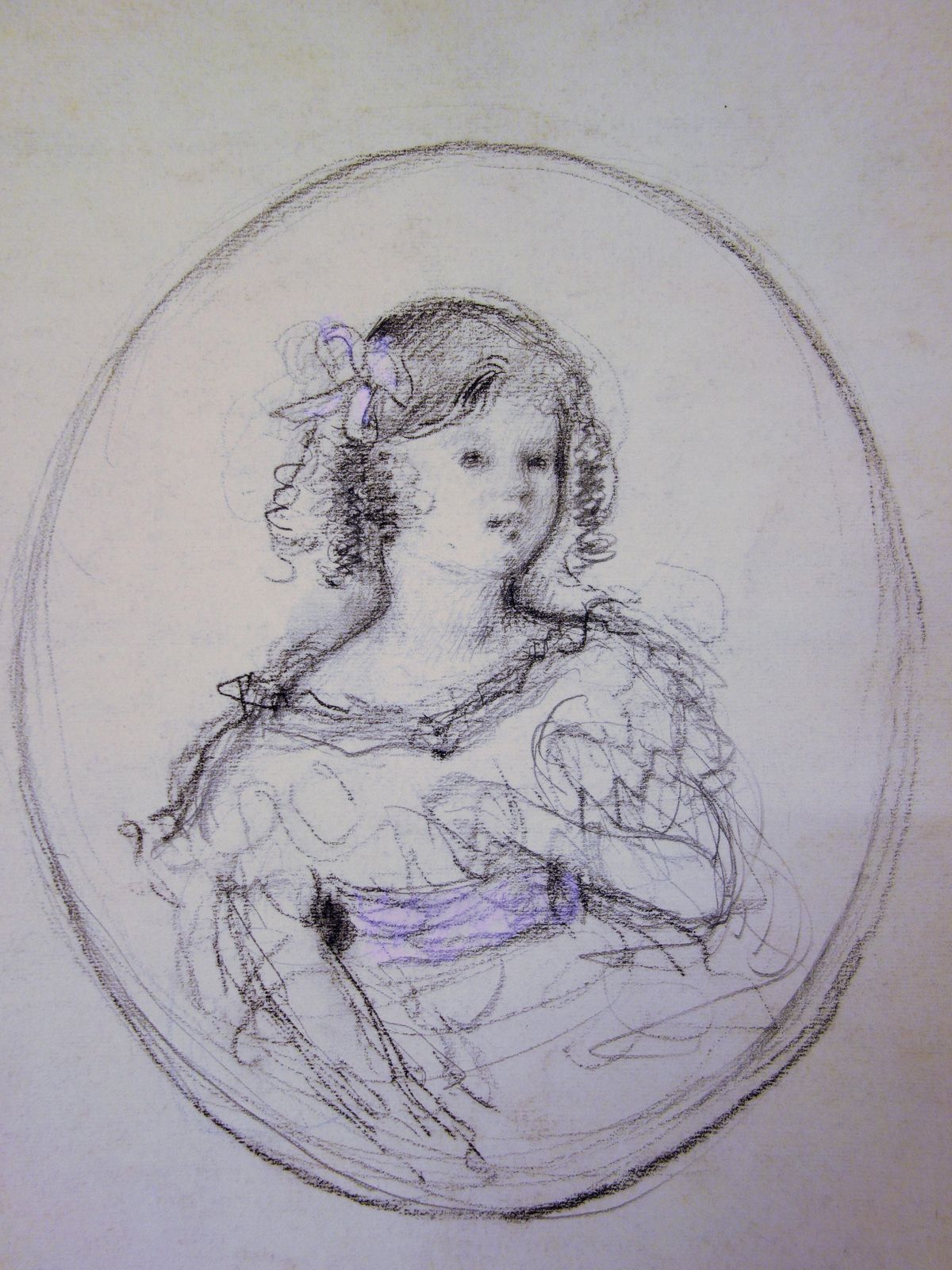 Gustave Poetzschyoung Girl With Pink Ribbon   Original Charcoals Drawing photo for sale