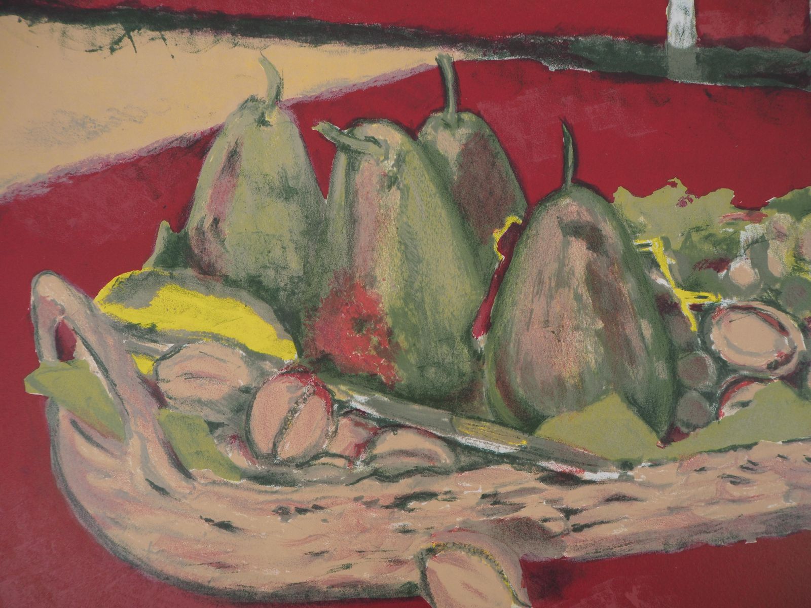 Maurice Brianchonstill Life With Pears And Grappes   Original Lithograph, Handsigned1956 photo Art