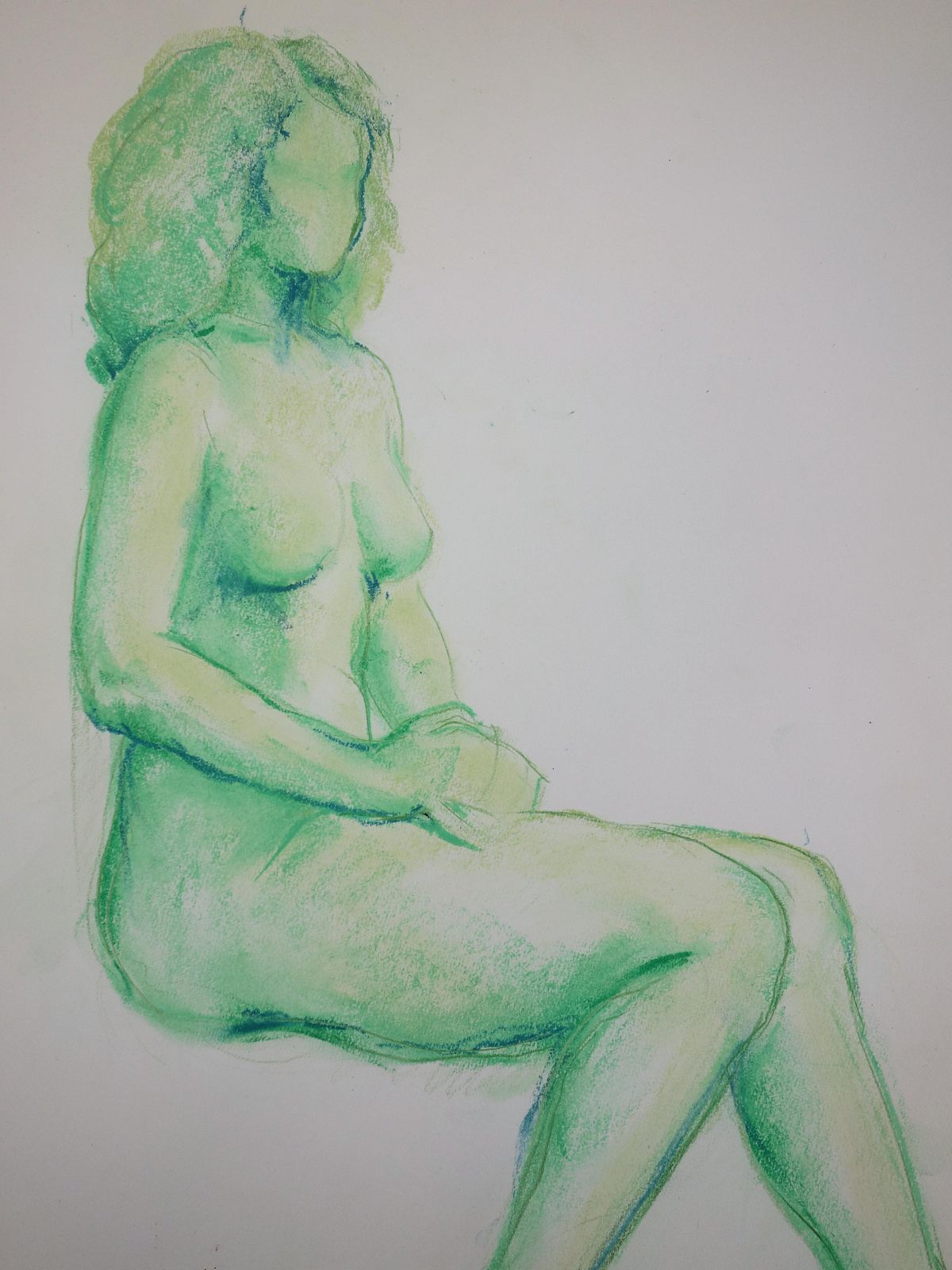 Gaston Coppensnude In Green   Original Charcoals Drawing photo for sale