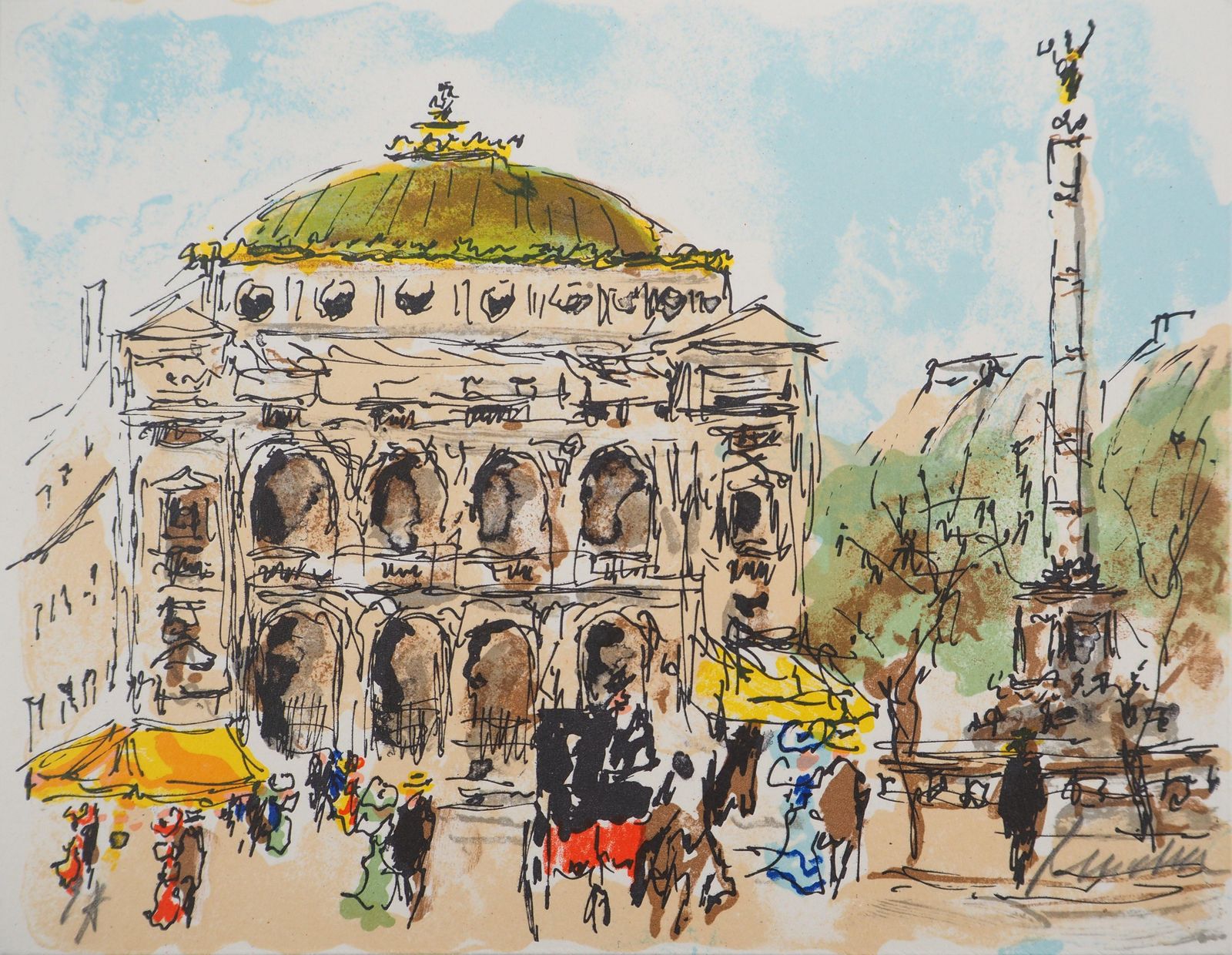 Urbain Huchetparis : Opera Square   Original Lithograph Handsigned And Numbered1980