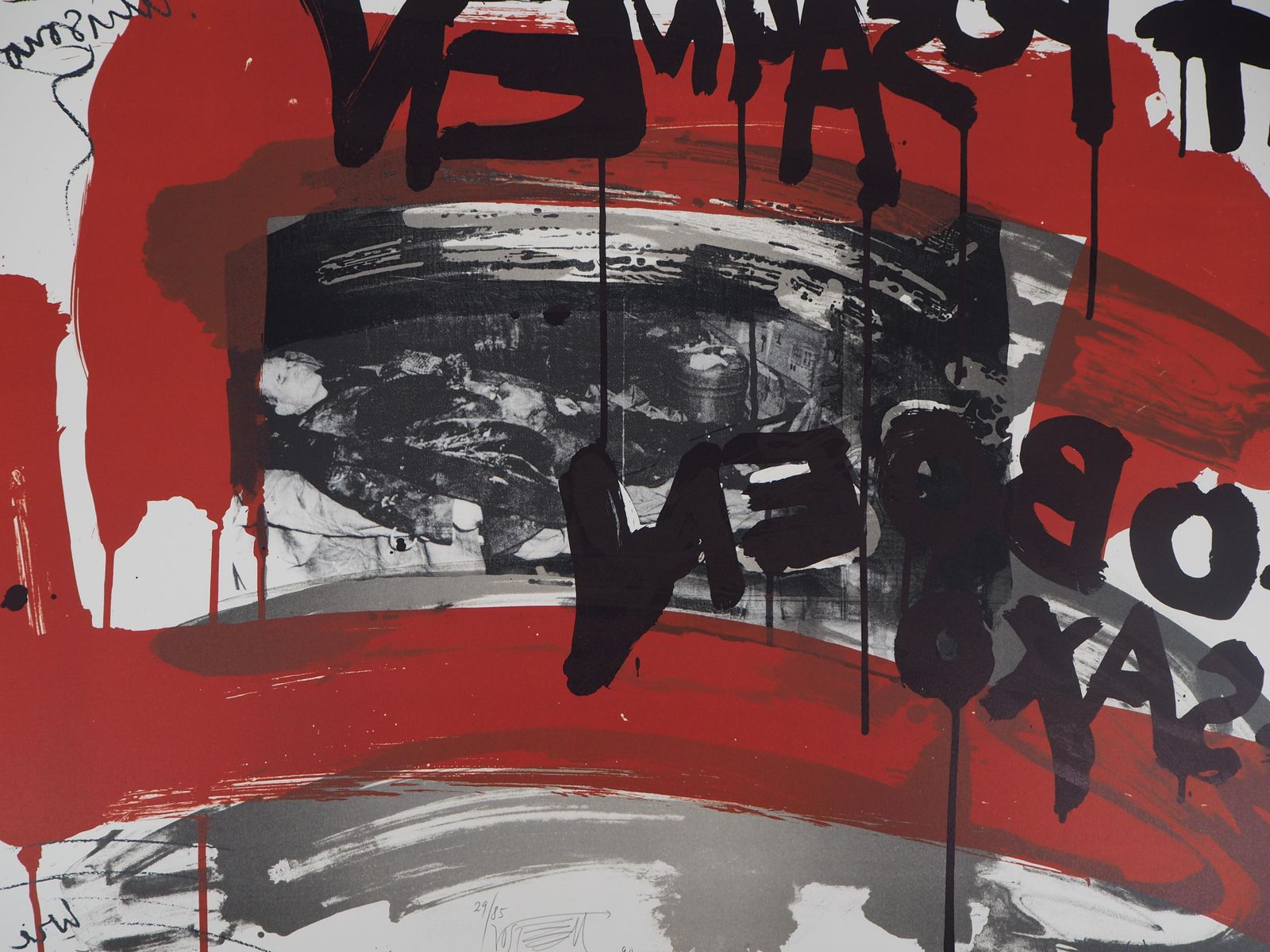 Wolf Vostellthe Scream,  Man In Black   Original Handsigned Lithograph   Ltd 85 Cop (Fluxus)1990 photo furniture
