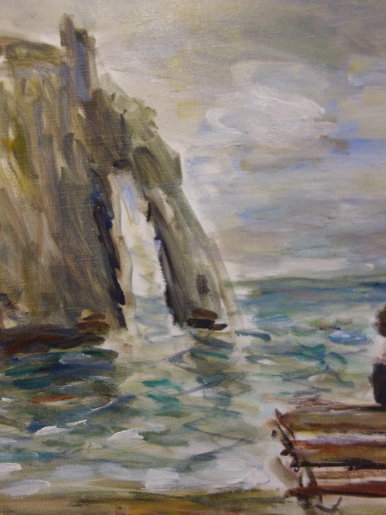 Jean Jacques Renenormandy : On A Bench In Etretat   Original Oil On Canvas Hansigned photo furniture