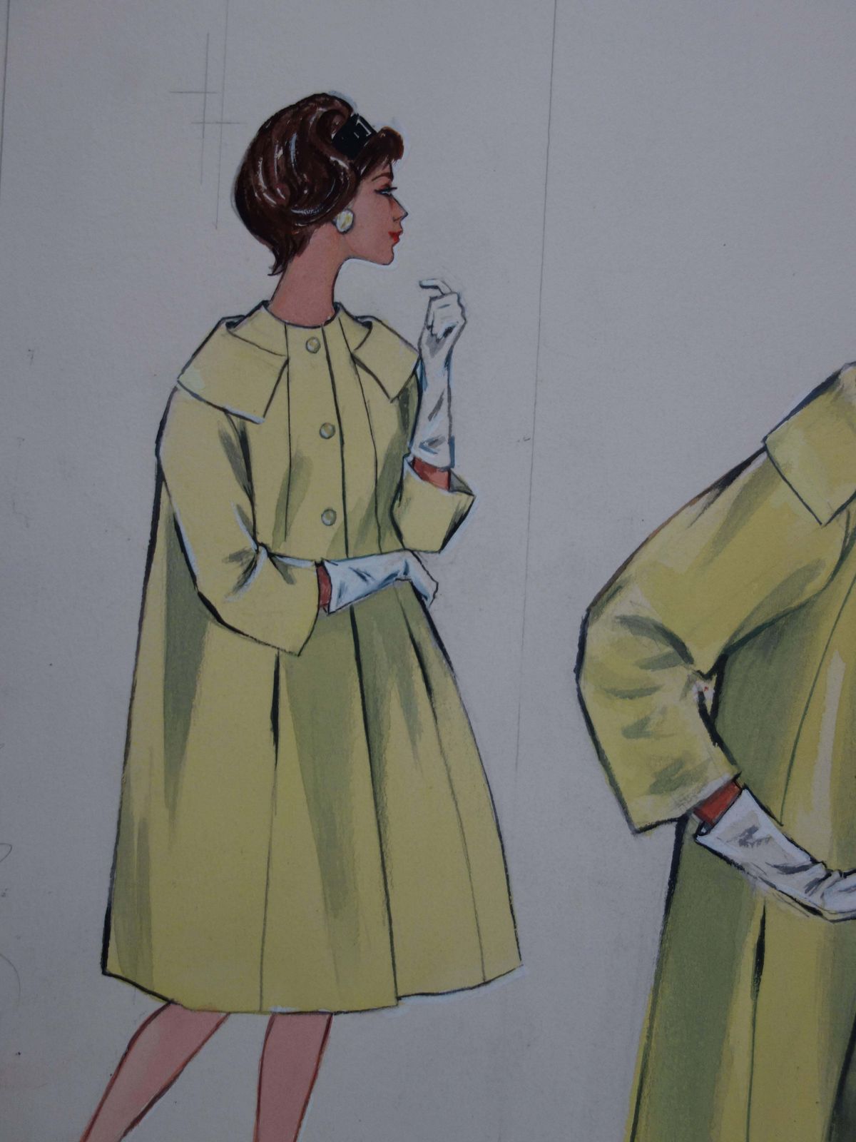 Rosy Andreasi Verdiermode Drawing : Yellow Coat And Dress   Original Watercolor & Gouache Drawing photo vinterior