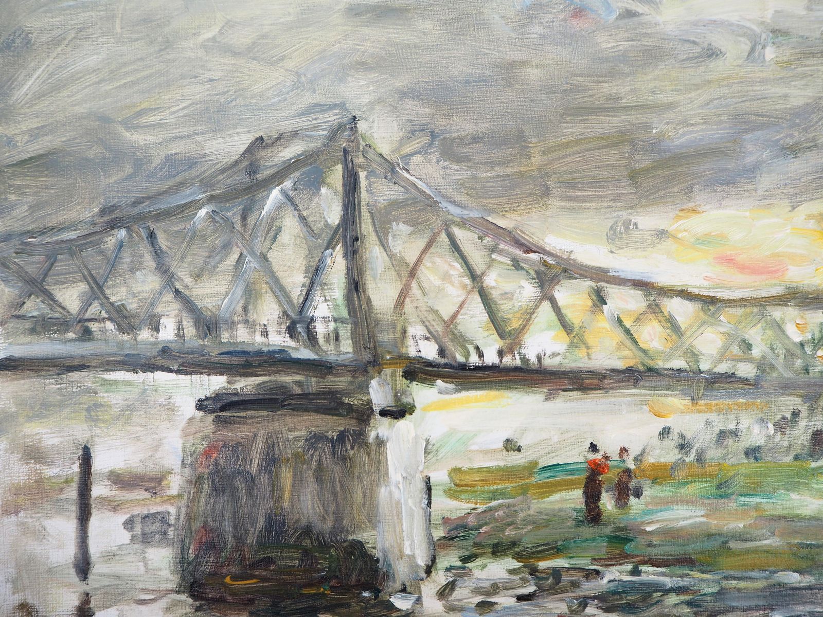 Jean Jacques Renenormandy : Rouen, Sunset Near The English Bridge   Oil On Canvas, Hansigned photo Art