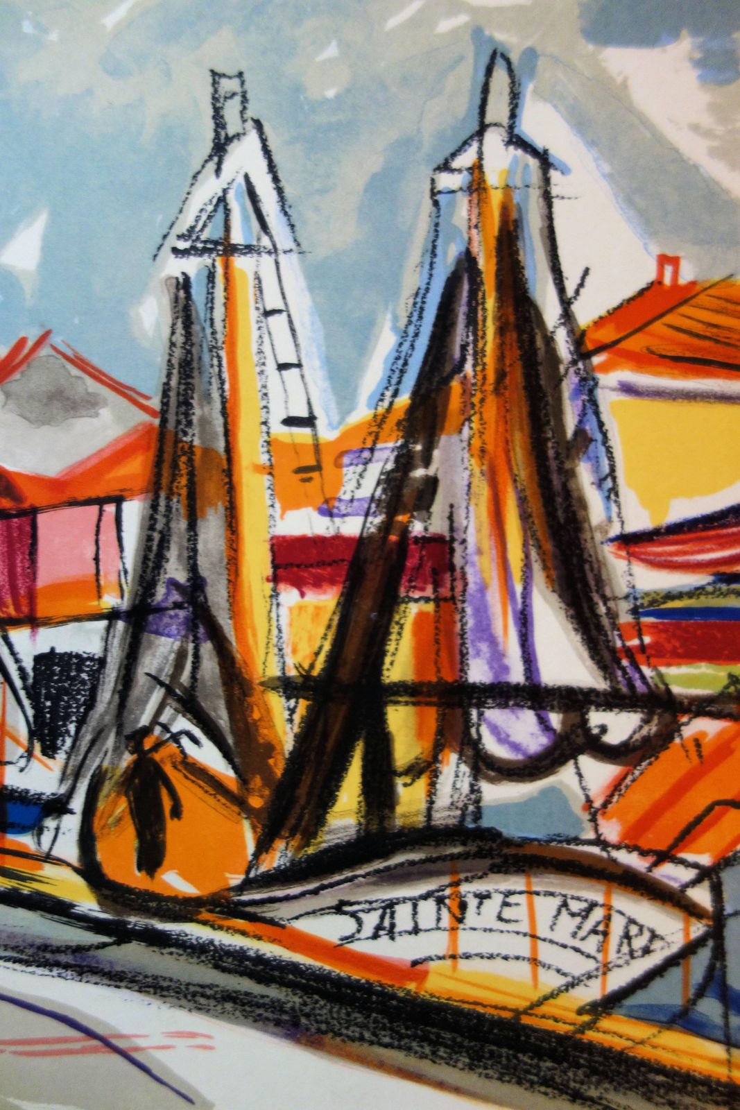 François Desnoyerbrittain : Sailboats In A Small Harbour   Original Handsigned Lithograph1965 photo Art