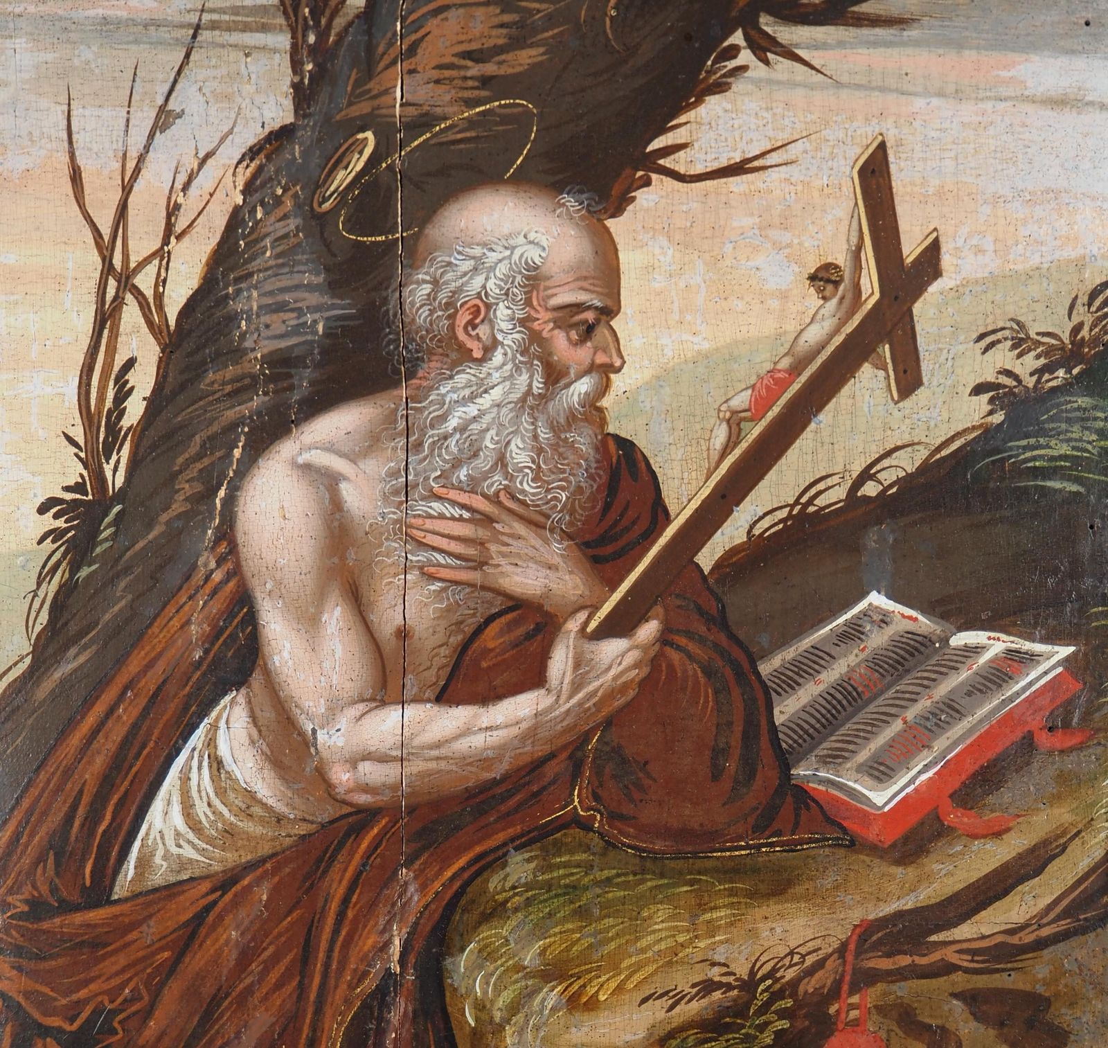 Unknownitalian School Of The 17th Century : Saint Jerome With A Lion   Oil Painting photo for sale