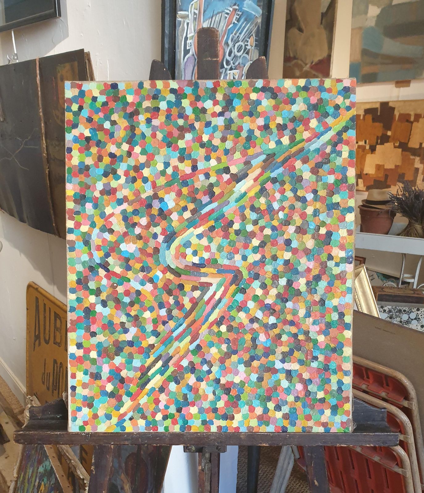 Unknown'spirit Of Ecstasy', French Mid Century Pointillist Oil On Canvas. photo 612.0