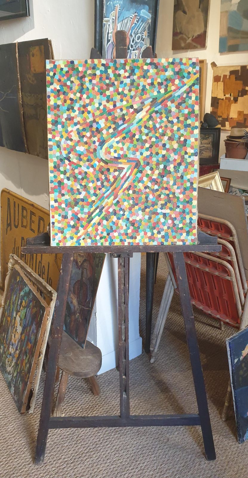 photo vinterior Unknown'spirit Of Ecstasy', French Mid Century Pointillist Oil On Canvas.