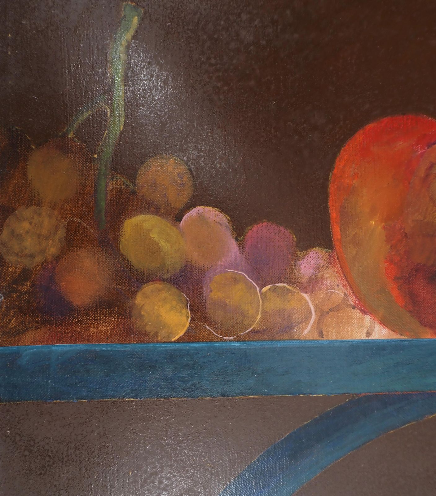 photo for sale Pierre Garcia Fonsportrait : Fruit And Mirror   Original Oil On Canvas, Signed 1989