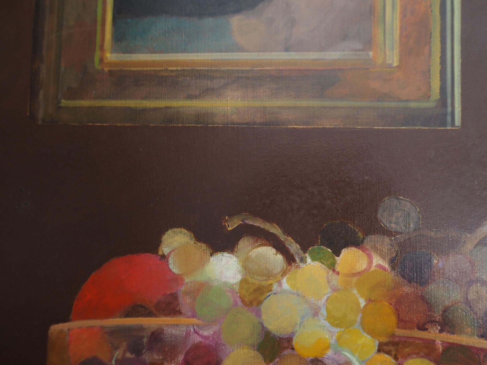 1360.0 Pierre Garcia Fonsportrait : Fruit And Mirror   Original Oil On Canvas, Signed 1989 photo
