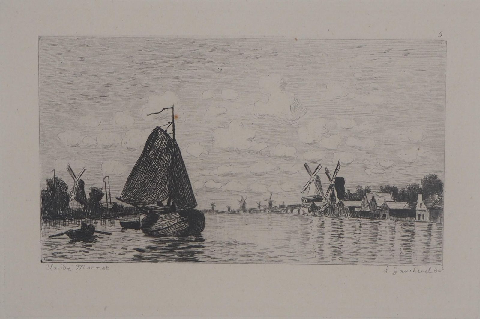 Windmills In Holland   Original Etching   Ed. Durand Ruel, 18731873