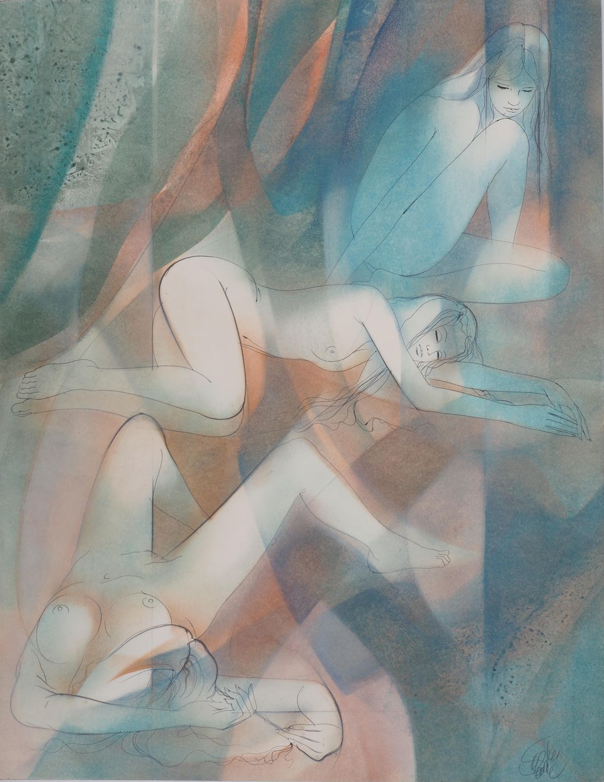 Jean Baptiste Valadiethree Ways To A Sensual Resting   Original Watercolor, Handsigned