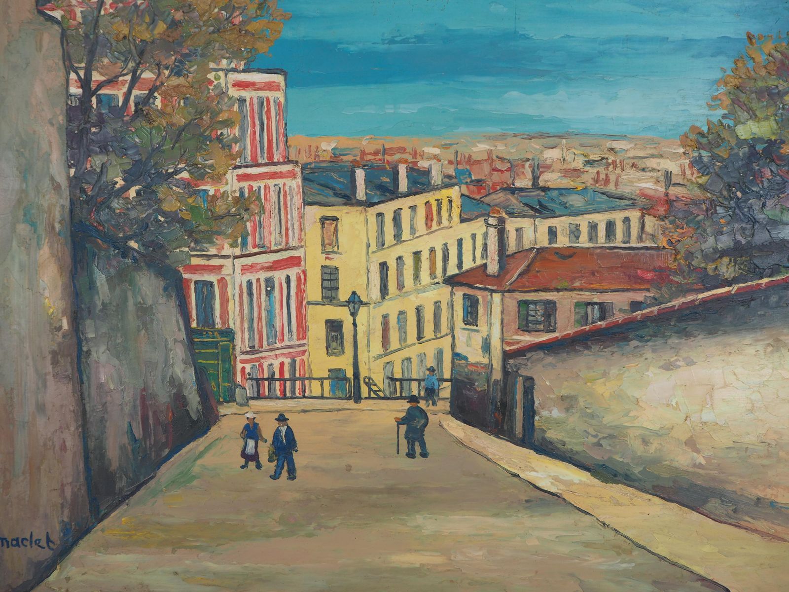 élisée Macletparis : Street In Montmartre   Original Oil On Board   Signed photo for sale