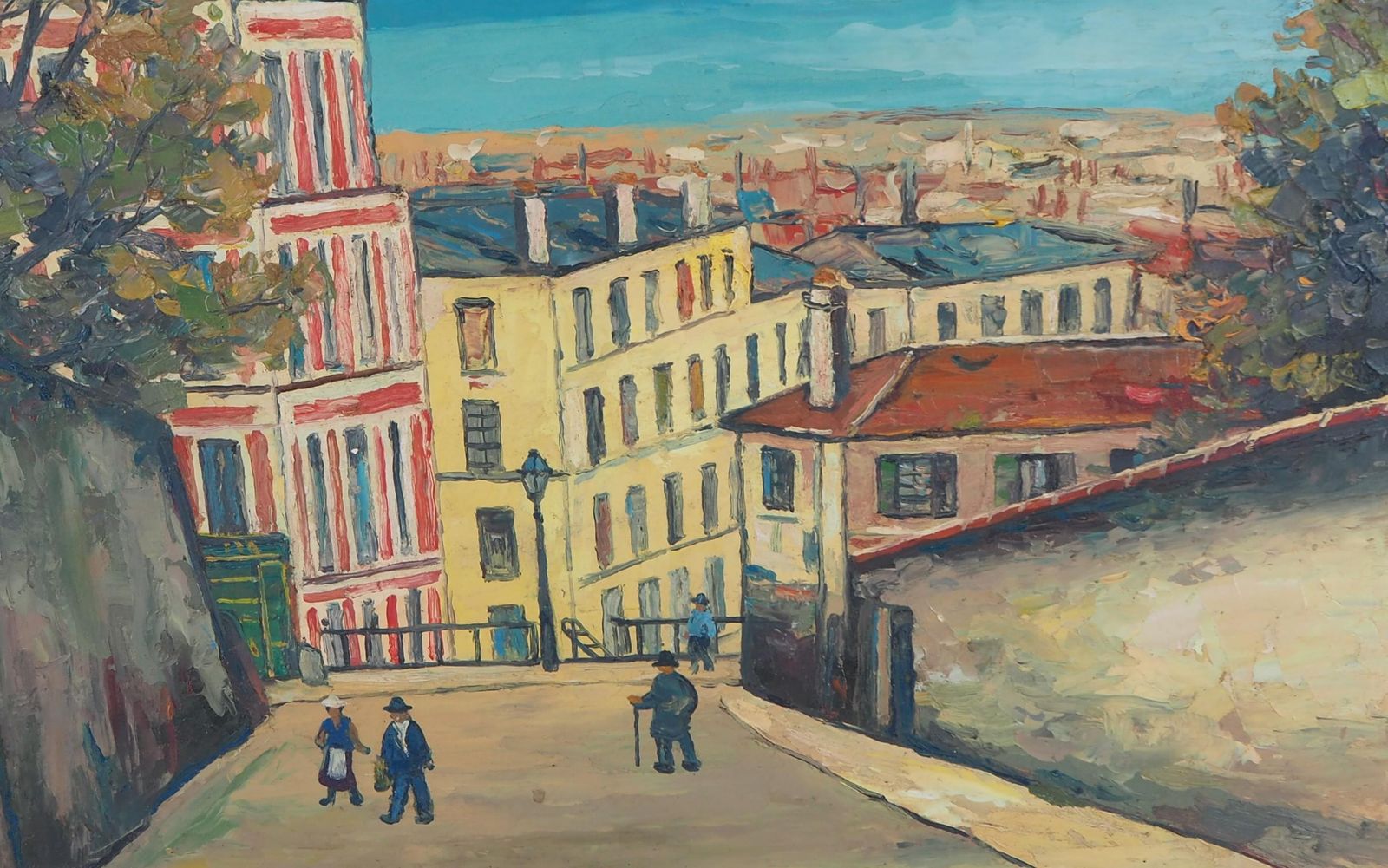 élisée Macletparis : Street In Montmartre   Original Oil On Board   Signed photo vintage