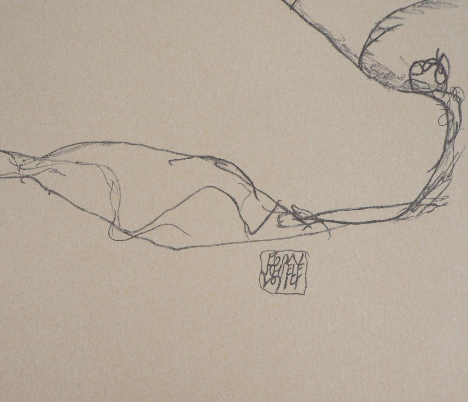 (After) Egon Schielereclining Nude, Left Leg Raised   Lithograph (Kallir #1531) photo furniture