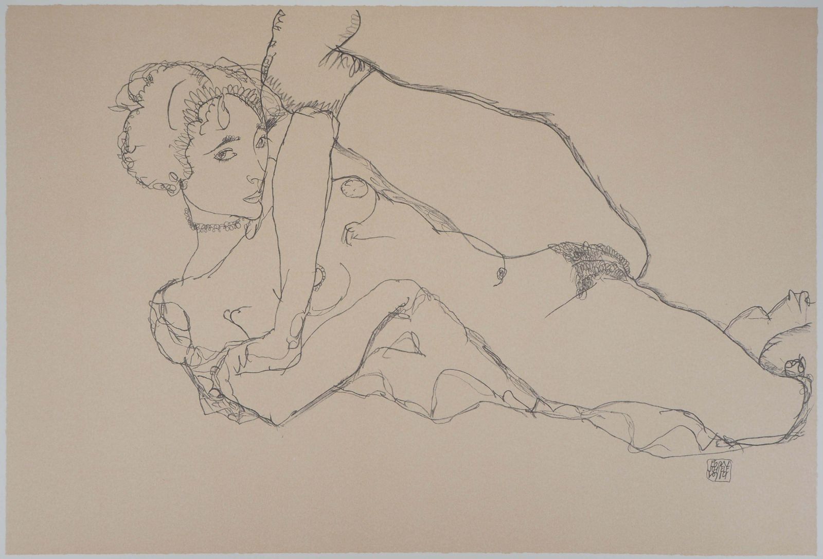 (After) Egon Schielereclining Nude, Left Leg Raised   Lithograph (Kallir #1531) photo for sale