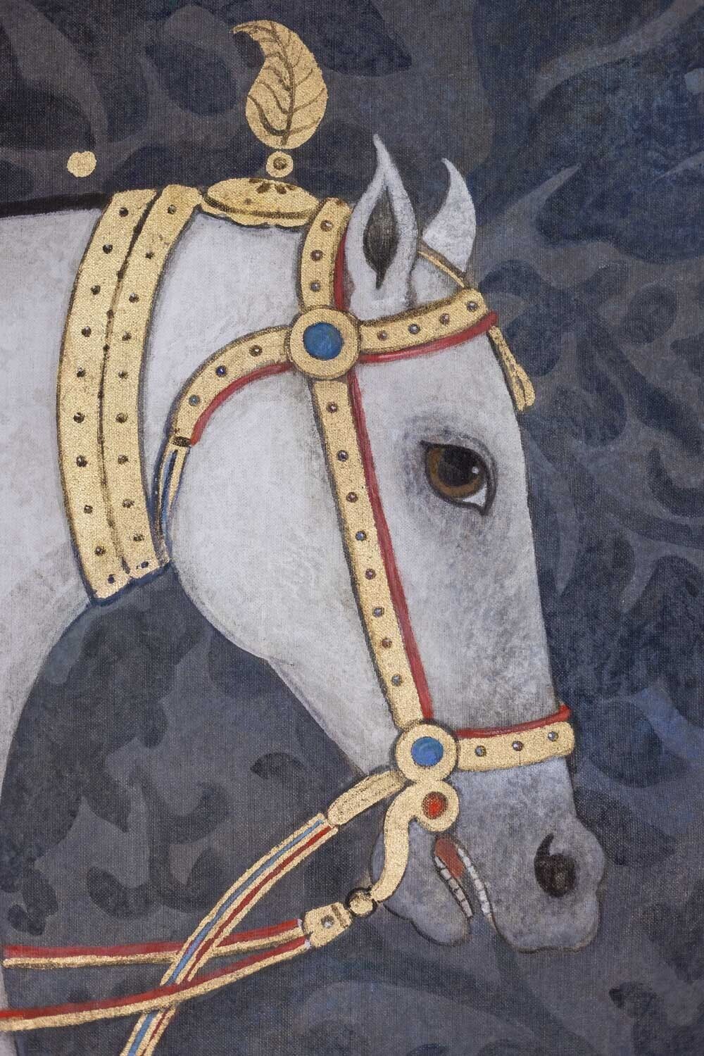 Painted Canvas Depicting A Bust Of An Indian Horse. Contemporary. photo 2100.0