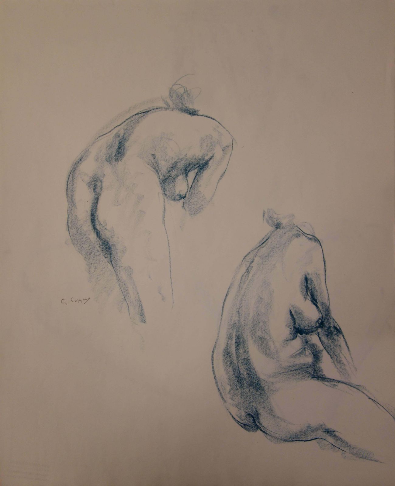 Gaston Coppenstwo Studies Of A Nude Profile   Original Signed Charcoals Drawing