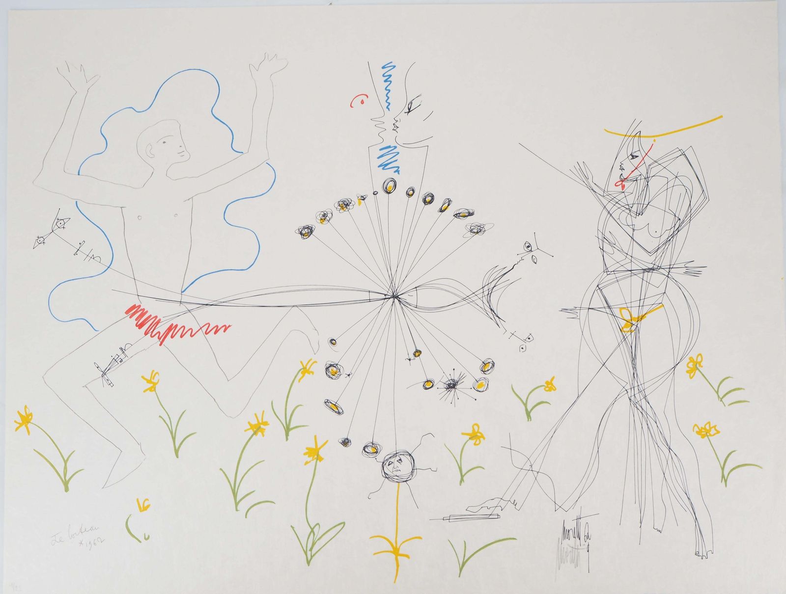 Jean Cocteaujean Cocteau And Raymond Moretti: Love Encounter   Original Hansigned Lithograph1973