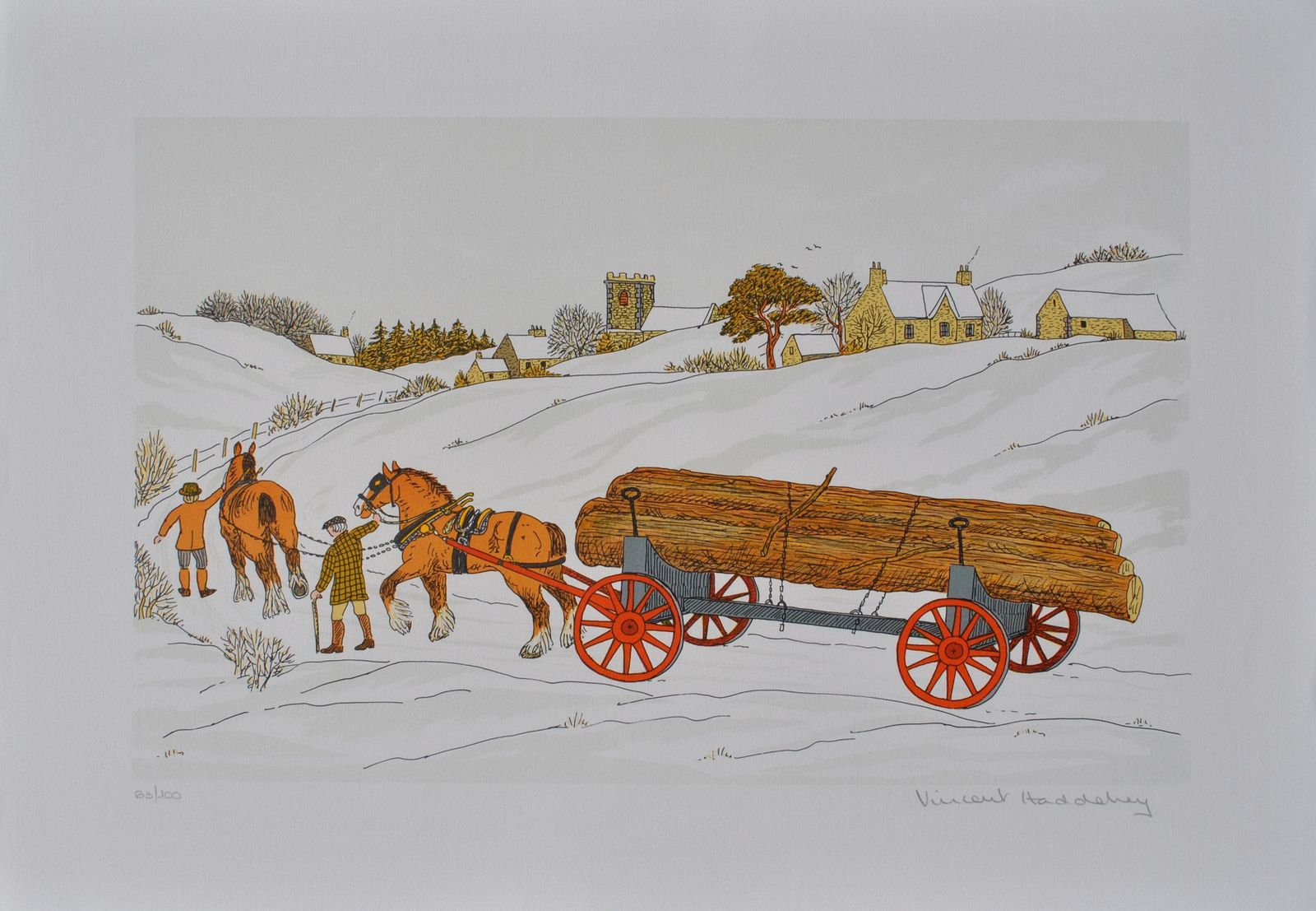 Vincent Haddelseyhorse :  Hitching In Winter   Original Lithograph, Handsigned & Ltd /1001974 photo furniture