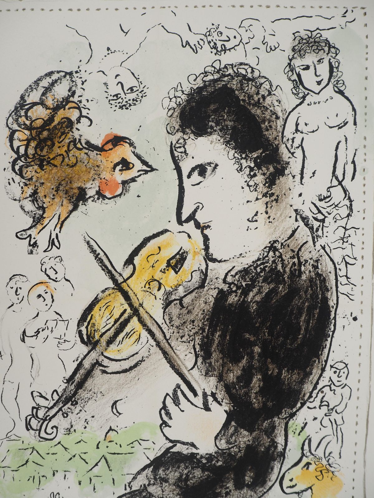Marc Chagallviolin Player With A Rooster   Original Lithograph (Mourlot #1000)1982 photo Art