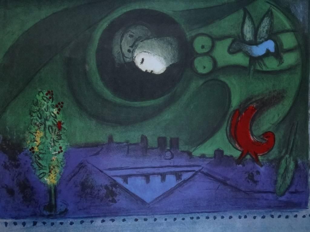 (After) Marc Chagallcouple Over The Town   Lithograpic Poster   Mourlot1972 photo furniture