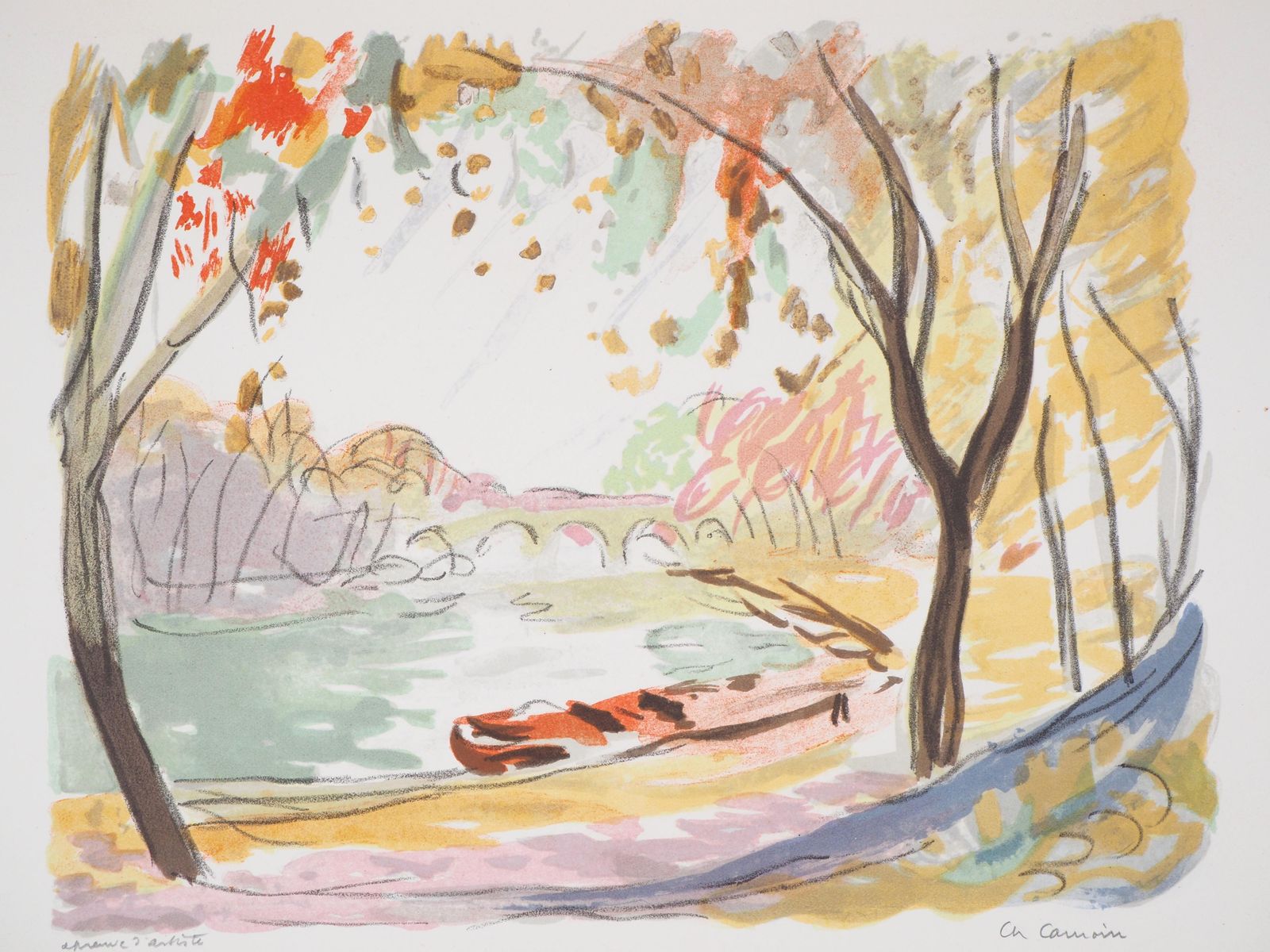 Charles Camoinfall In Paris : Near Seine River   Original Lithograph   Signed1946