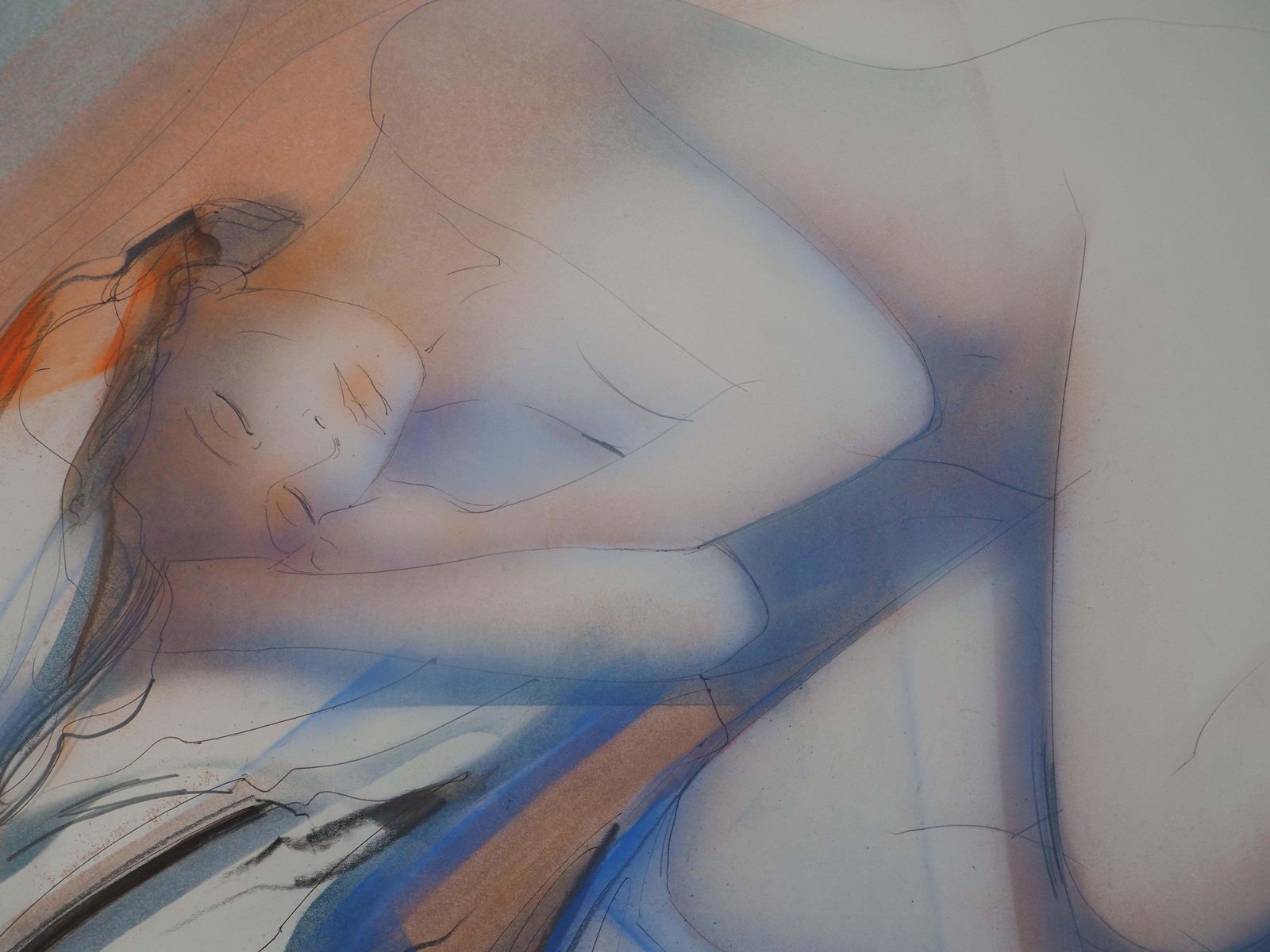 Jean Baptiste Valadiewarm Shadow : Asleep Nude   Original Watercolor, Handsigned photo for sale