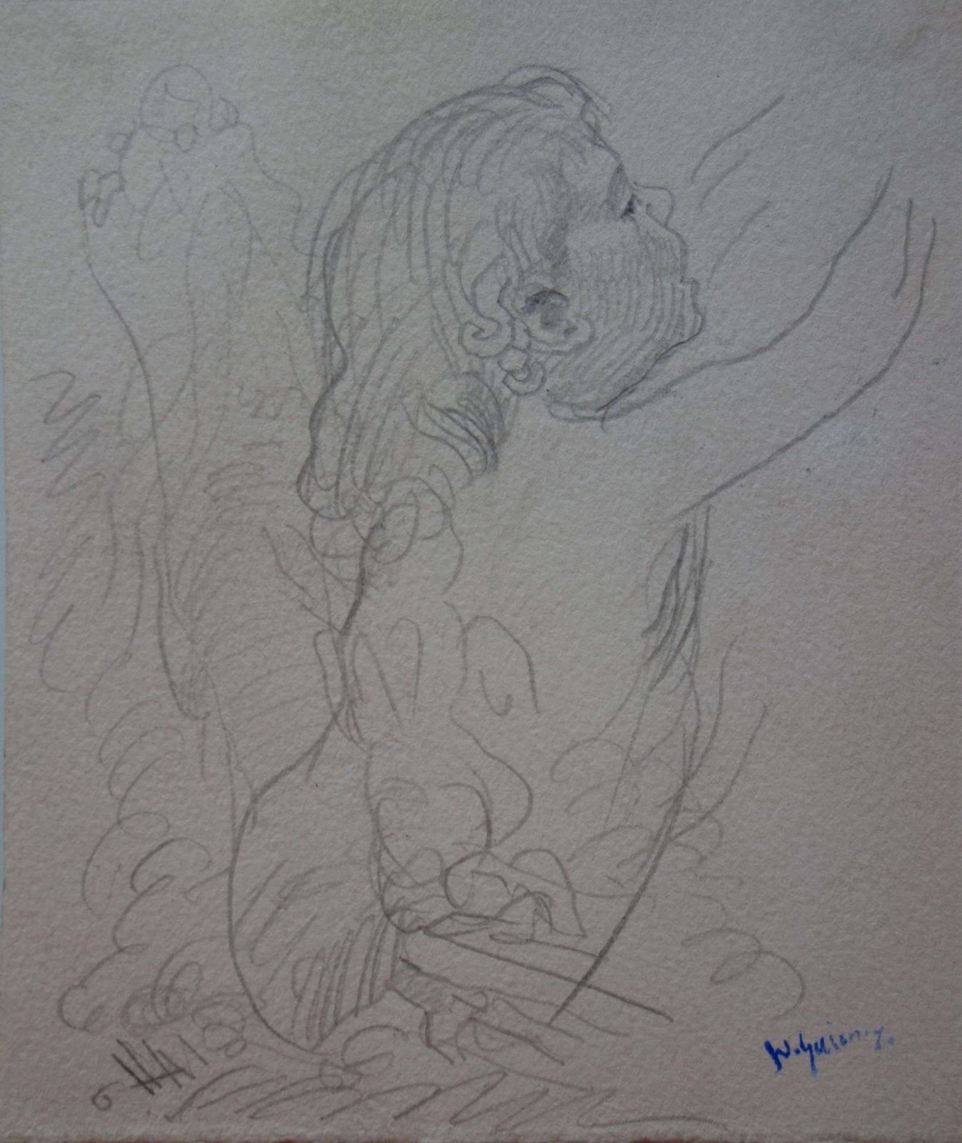 Demetrios Galanischild Picking Fruit   Original Pencil Drawing   Signed